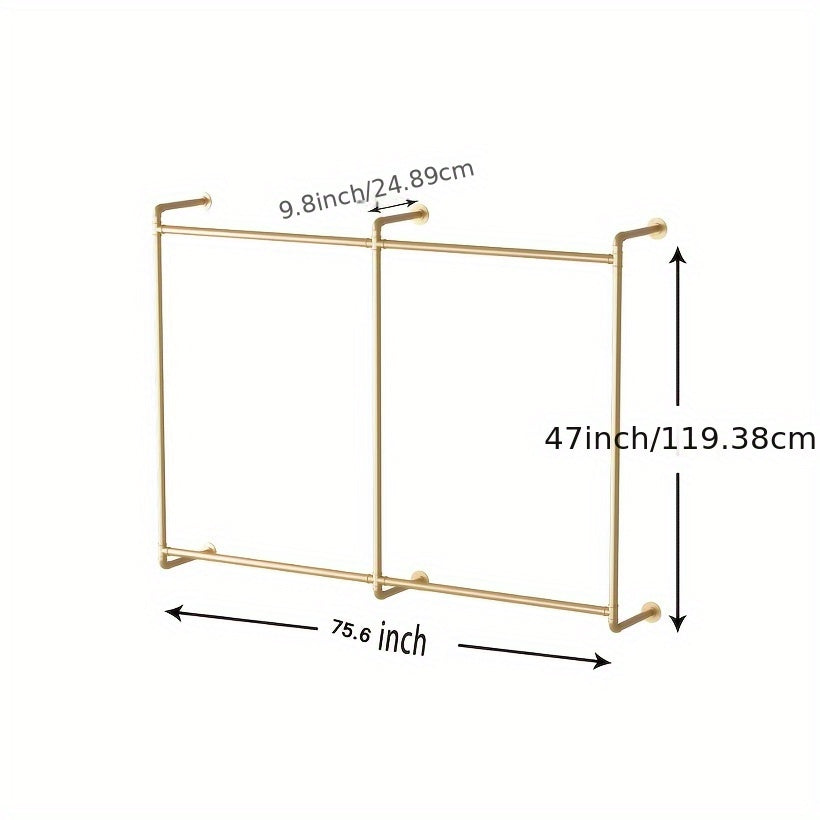 Iron HomeStyle Industrial Pipe Clothing Rack Clothing Rack Wall Mounted Clothes Racks For Hanging Clothes Double Rod-2 Tier Black