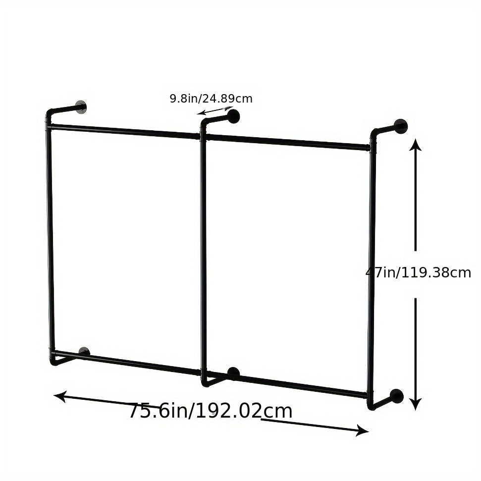 Iron HomeStyle Industrial Pipe Clothing Rack Clothing Rack Wall Mounted Clothes Racks For Hanging Clothes Double Rod-2 Tier Black