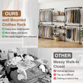 Heavy-Duty Industrial Pipe Clothing Rack with Double Hanging Rods & Shelves - Large Capacity Wall-Mounted Garment Organizer Suitable for Walk-In Closets, Laundry Rooms, Retail Display, with, Space-Saving