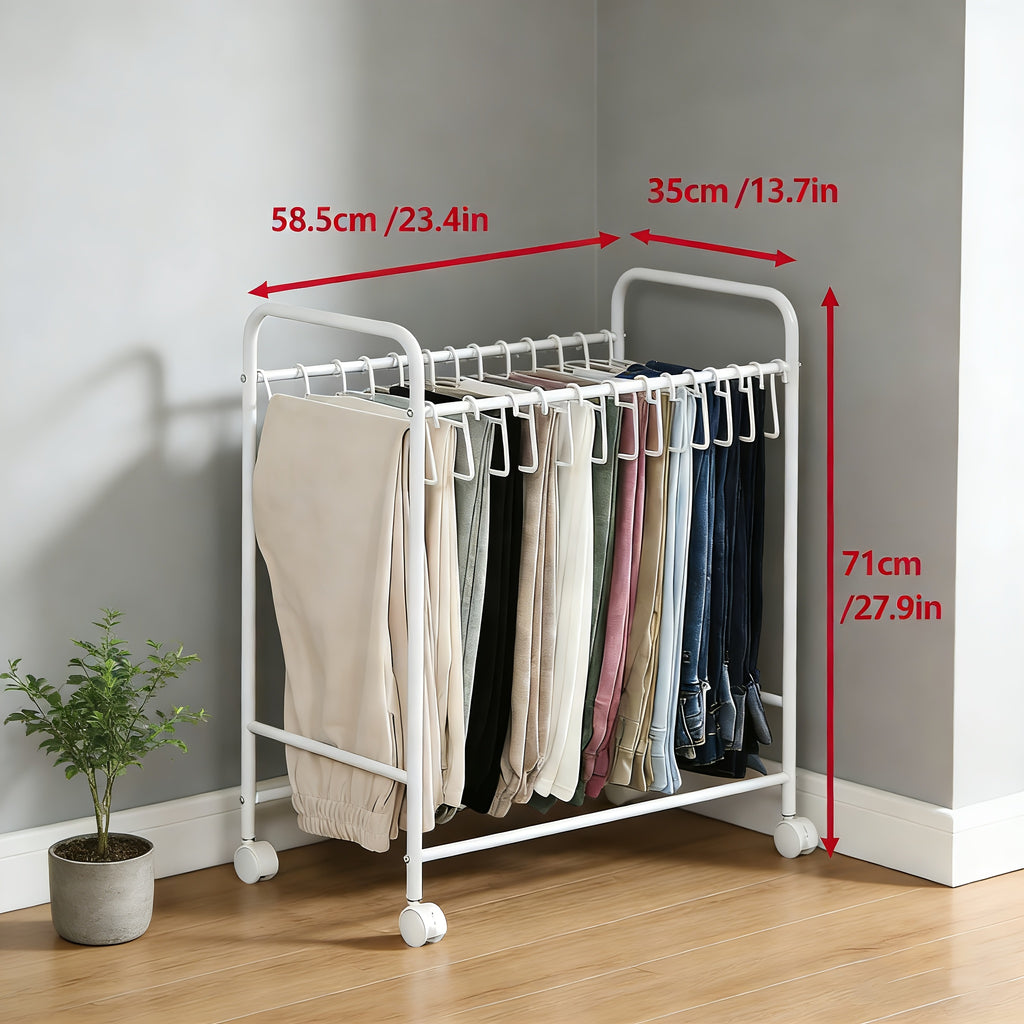 Rolling Pants Rack Trolley, with 18 Hangers, Space Saving Closet Storage Organizer for Skirt Dress Jeans Trouser Belt (Size : 18 Hangers)