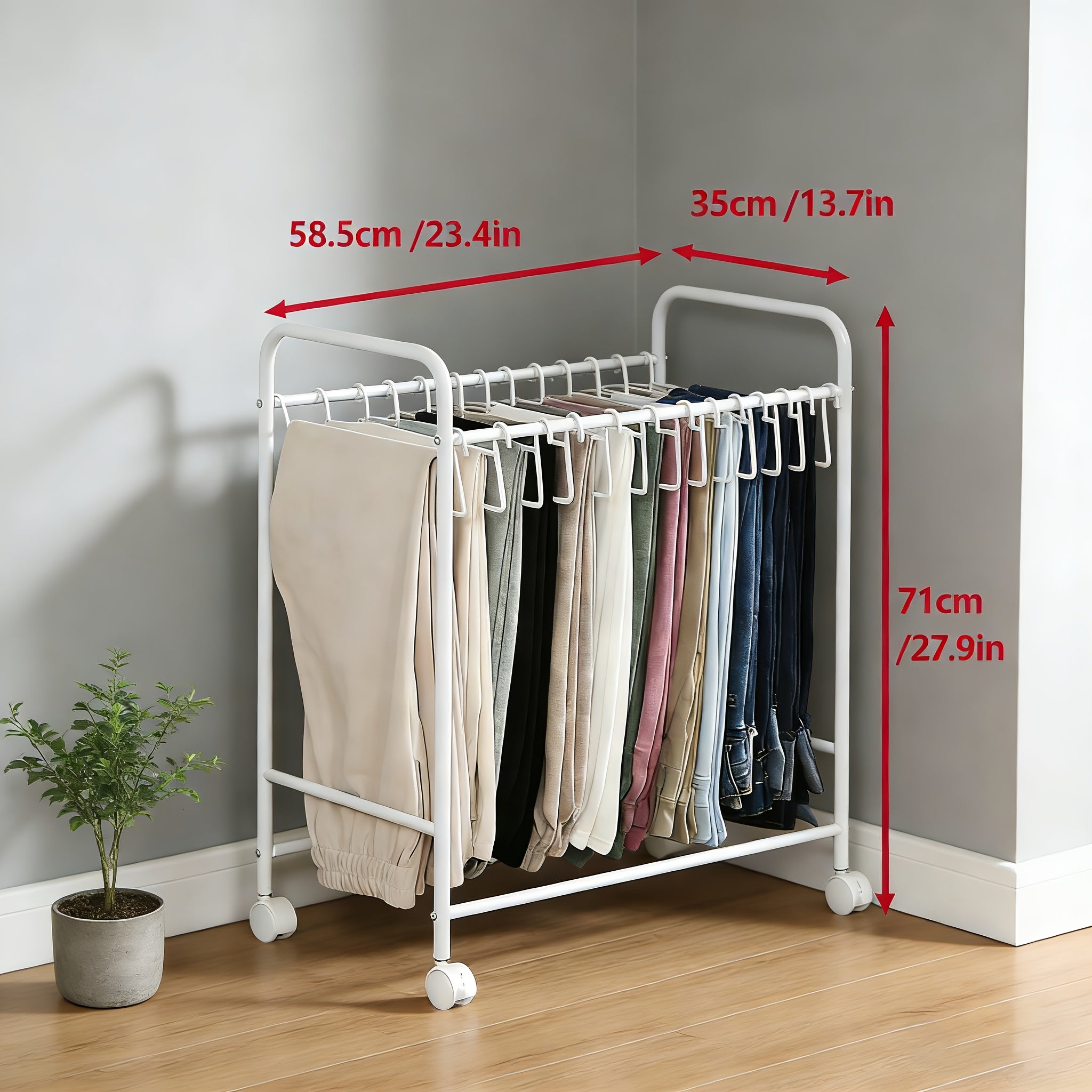 Rolling Pants Rack Trolley, with 18 Hangers, Space Saving Closet Storage Organizer for Skirt Dress Jeans Trouser Belt (Size : 18 Hangers)