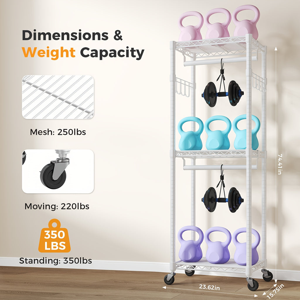 Sturdy Clothes Rack Designed for Hanging Garments, Featuring Adjustable Metal Wire Shelves, Portable with Wheels And Side Hooks, Available in Black And White