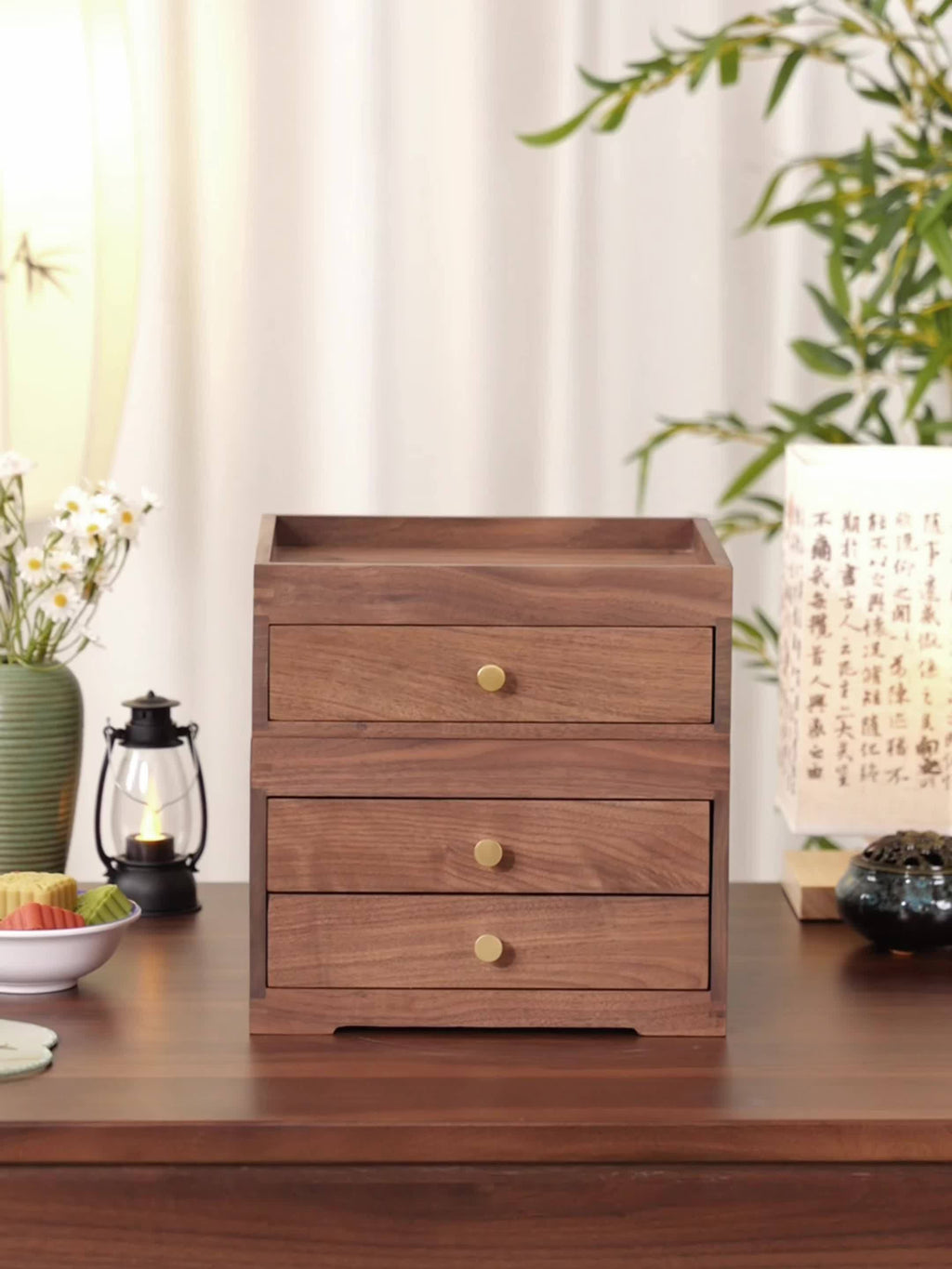 Solid Wood Office Desk Storage Box, Japanese-Style Drawer Cosmetic And Jewelry Organizer, Wooden Storage Cabinet with Drawers, Solid Wood Multi-Drawer Storage Cabinet, Suitable for Dining And Living Rooms, Space-Saving Furniture