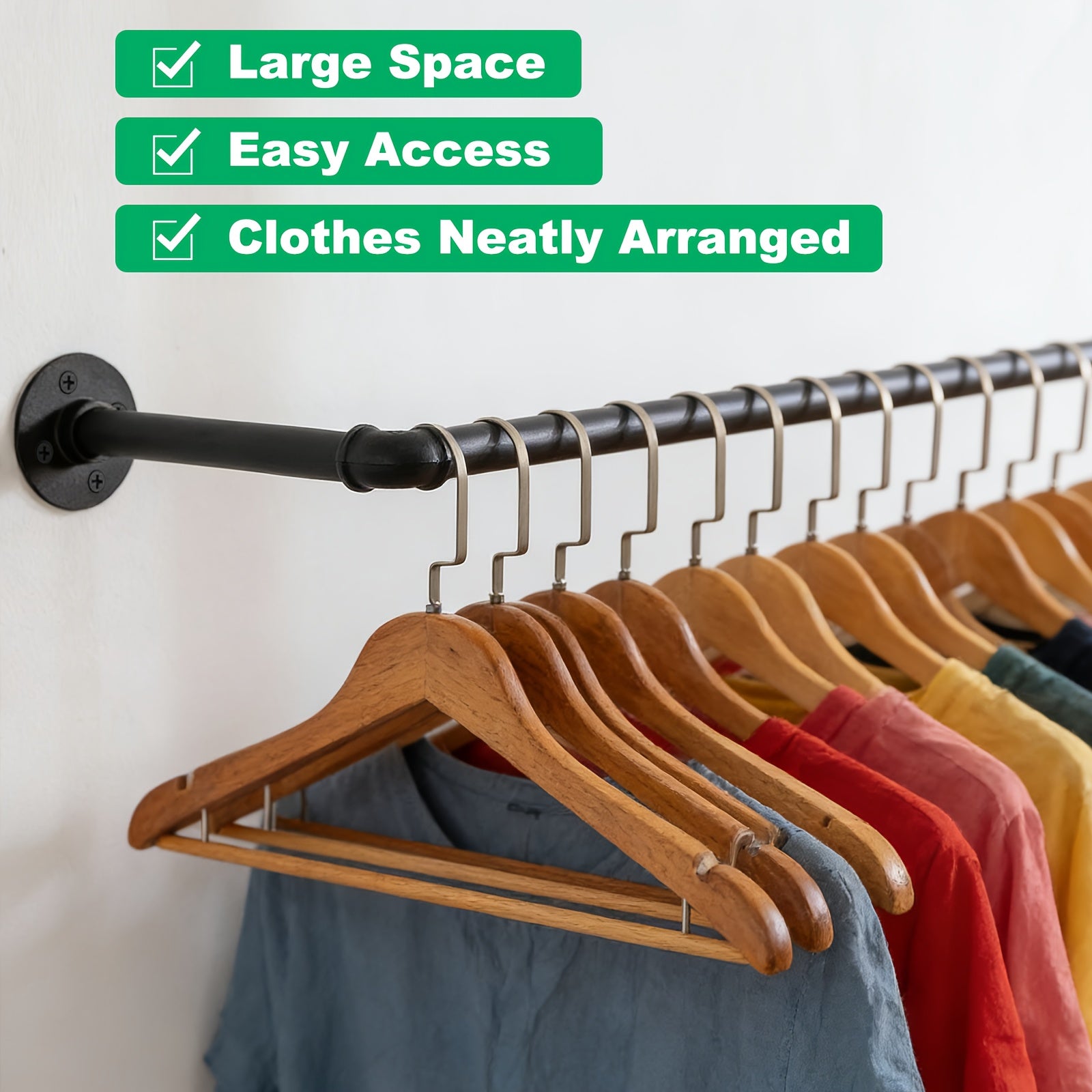 Heavy-Duty Industrial Wall-Mounted Clothing Rack with 5 Hanging Rods - Stainless Pipe Garment Rack Suitable for Retail Shops, Boutiques, Home Closets, Laundry Rooms & Garage Storage - Space-Saving Hanging Rod System, Assembly