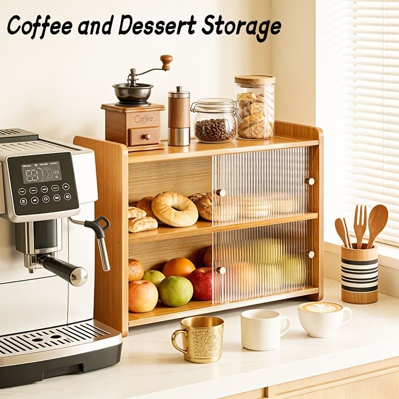 Kitchen Countertop Bread Box Wooden Bread Storage Box Oven Rack with 2-Tier Bread Box Holder Large Capacity Storage Box Vintage Farmhouse Food Storage Box Pantry Rack Acrylic Viewing Window