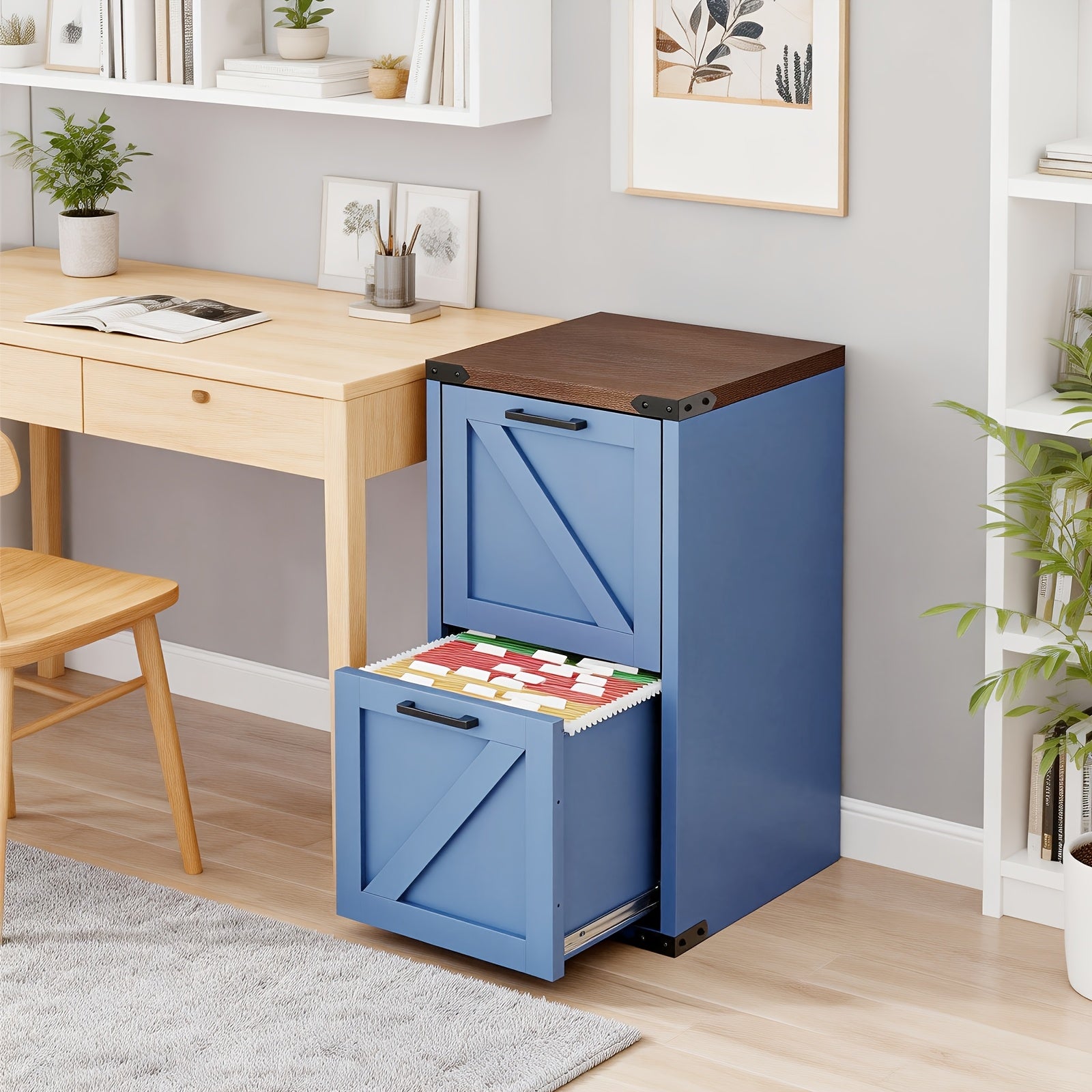 Bonnlo Farmhousel File Cabinet with 2 Drawer, Filing Organizer for Letter File Folder Storage, Metal Archivador for Home Office