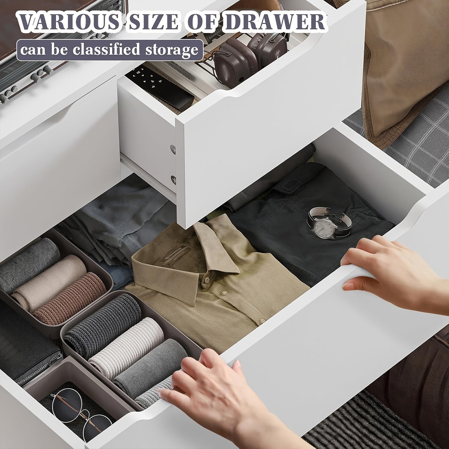 Modern Minimalist Style Wardrobe Storage System Storage Cabinet, with A Storage Box with 6 Independent Drawers, High-quality Wooden Storage Cabinet, Premium Black, Deep Drawer Pull-out Storage Box, Smooth Metal Track, Used for Storage, Organization.