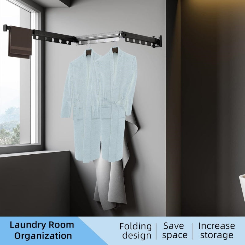 304 Stainless Steel Heavy Duty Retractable Clothes Drying Rack, Foldable Wall-Mounted Suction Laundry Rack With Windproof Fixing Holes, Space-Saving Non-Punching Drying Rack For Indoor Outdoor Balcony Window (3-Fold-White\u002F Grey), Drying Racks