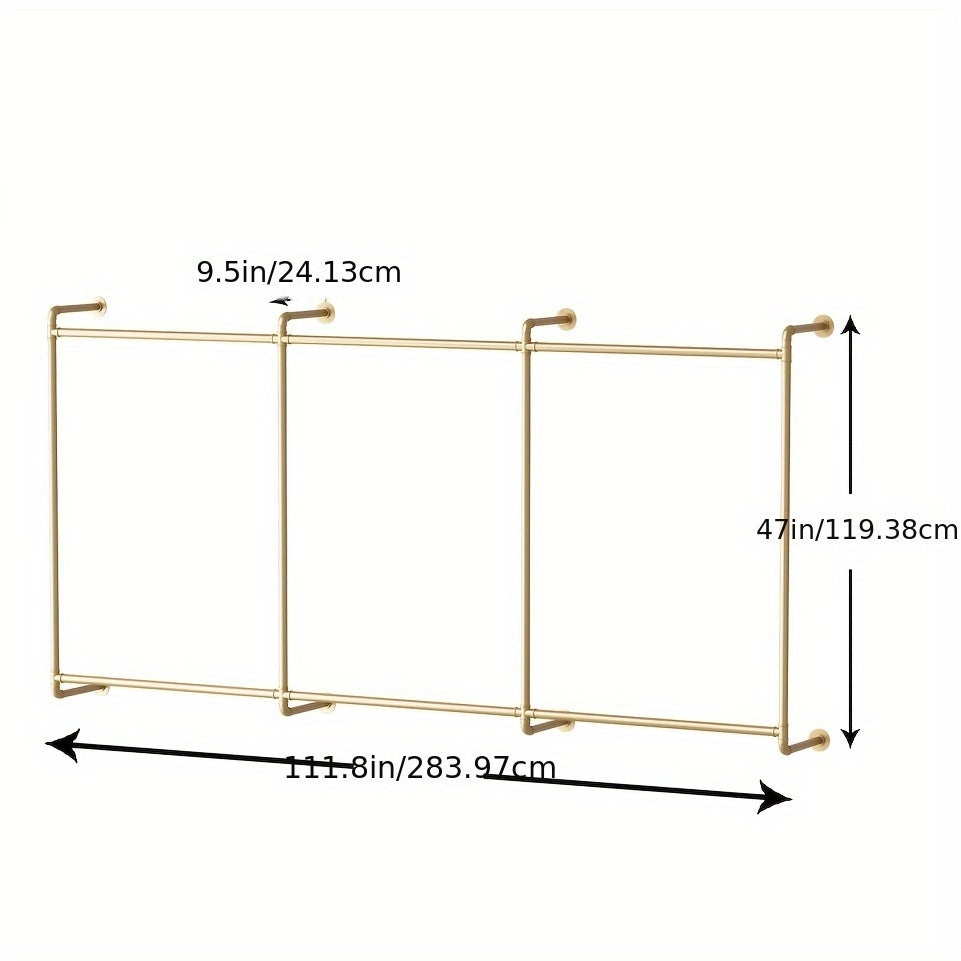 Iron HomeStyle Industrial Pipe Clothing Rack Clothing Rack Wall Mounted Clothes Racks For Hanging Clothes Double Rod-2 Tier Black