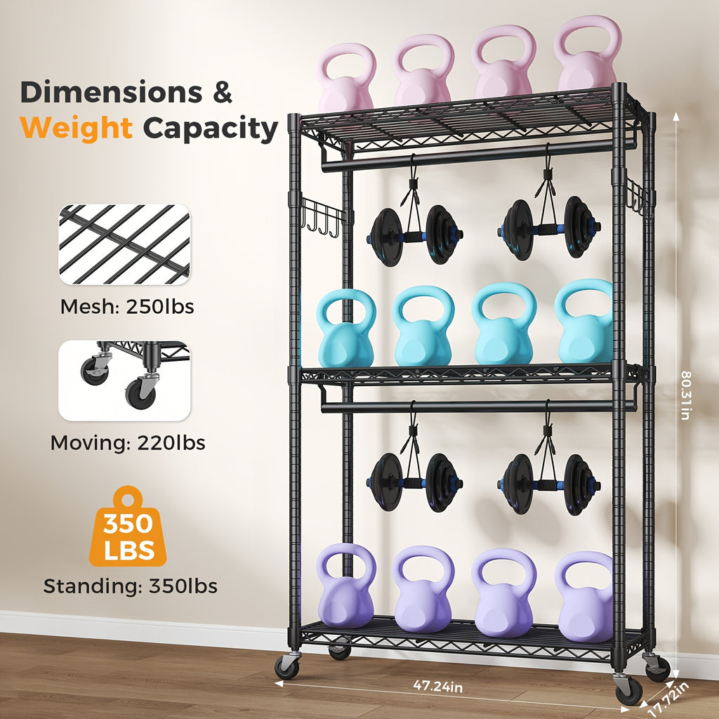 Sturdy Clothes Rack Designed for Hanging Garments, Featuring Adjustable Metal Wire Shelves, Portable with Wheels And Side Hooks, Available in Black And White