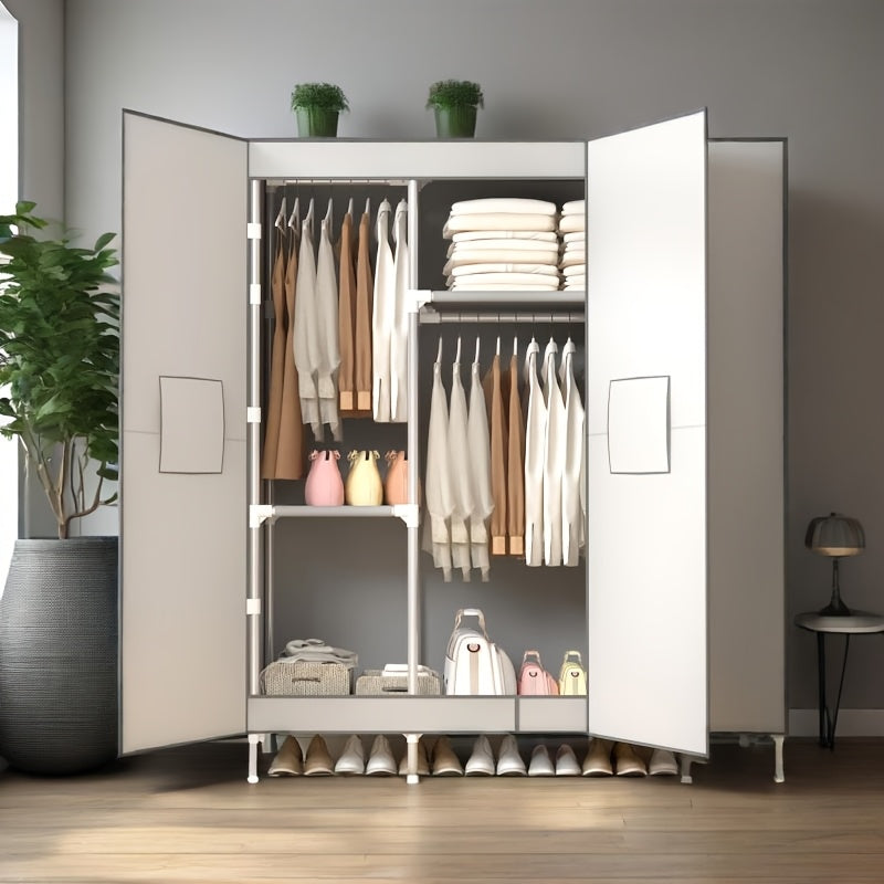 49.2-inch Wide Door-type Fashionable Fabric Wardrobe, 19mm Diameter Thickened And Thickened Steel Pipe, Stable Bracket, Double Hanging RodsThe Door Panel Adopts Strong Magnetic Attraction, Is Sealed And Adhered, Portable Closets