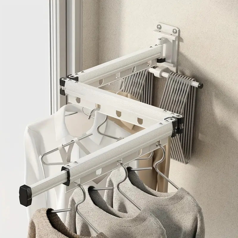 304 Stainless Steel Heavy Duty Retractable Clothes Drying Rack, Foldable Wall-Mounted Suction Laundry Rack With Windproof Fixing Holes, Space-Saving Non-Punching Drying Rack For Indoor Outdoor Balcony Window (3-Fold-White\u002F Grey), Drying Racks
