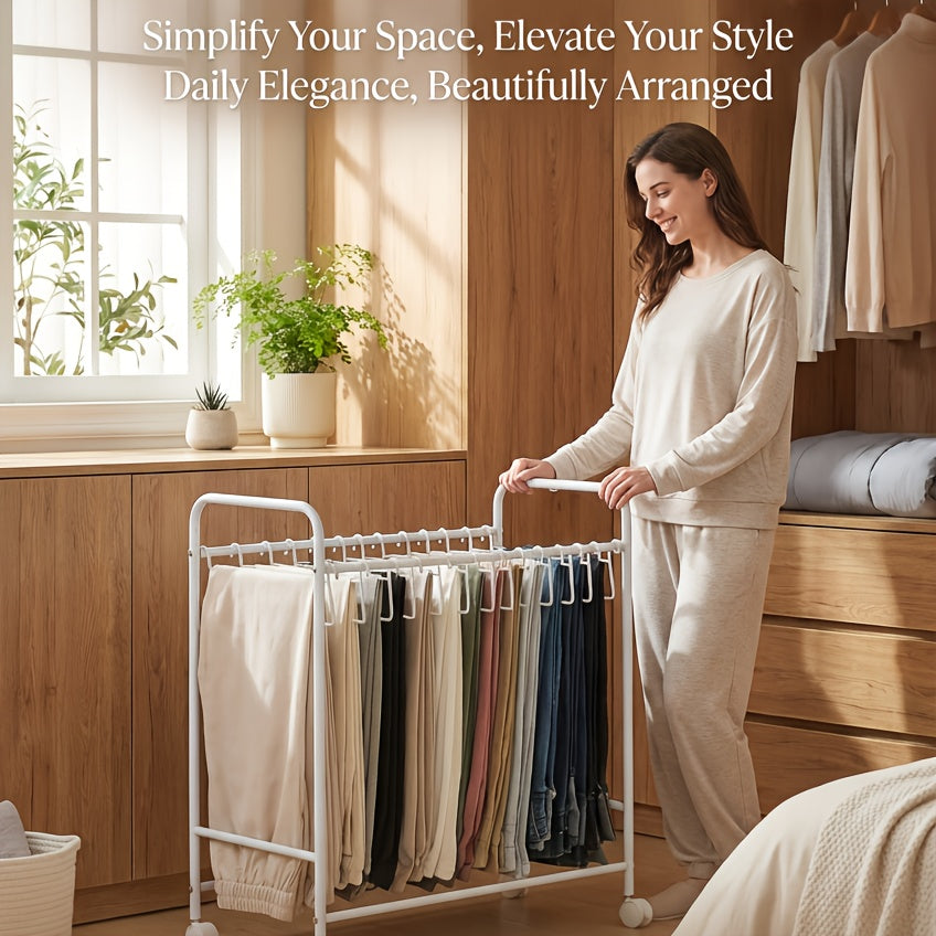 Rolling Pants Rack Trolley, with 18 Hangers, Space Saving Closet Storage Organizer for Skirt Dress Jeans Trouser Belt (Size : 18 Hangers)
