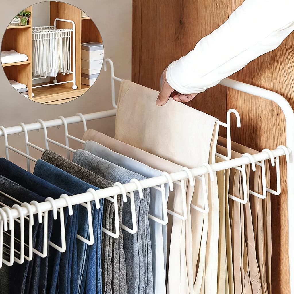Rolling Pants Rack Trolley, with 18 Hangers, Space Saving Closet Storage Organizer for Skirt Dress Jeans Trouser Belt (Size : 18 Hangers)
