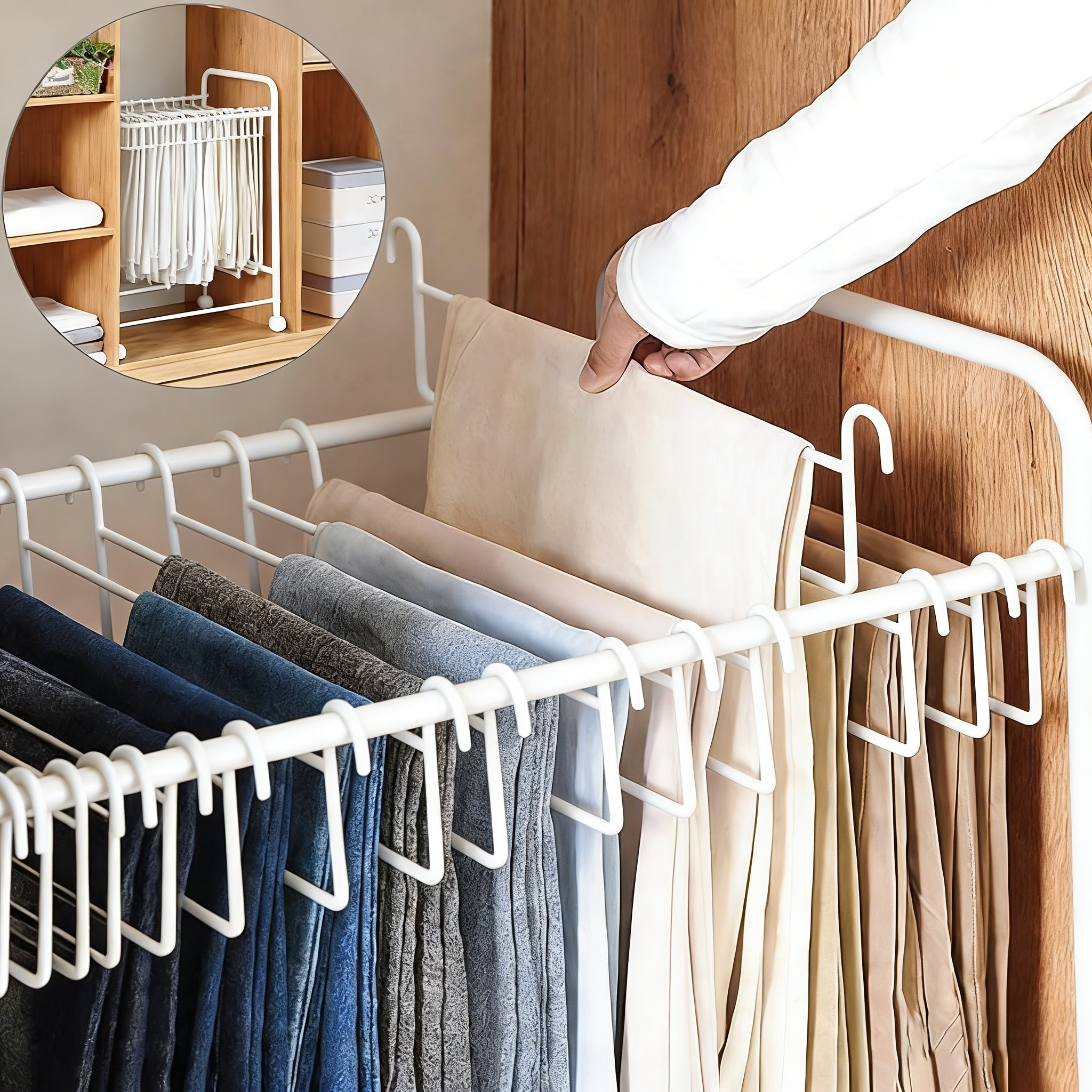 Rolling Pants Rack Trolley, with 18 Hangers, Space Saving Closet Storage Organizer for Skirt Dress Jeans Trouser Belt (Size : 18 Hangers)