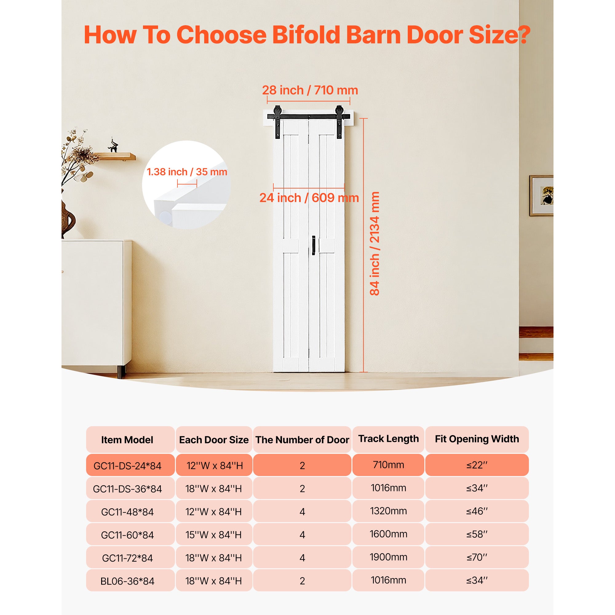 VEVOR Bifold Barn Door, 24\