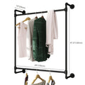 Iron HomeStyle Industrial Pipe Clothing Rack Clothing Rack Wall Mounted Clothes Racks For Hanging Clothes Double Rod-2 Tier Black