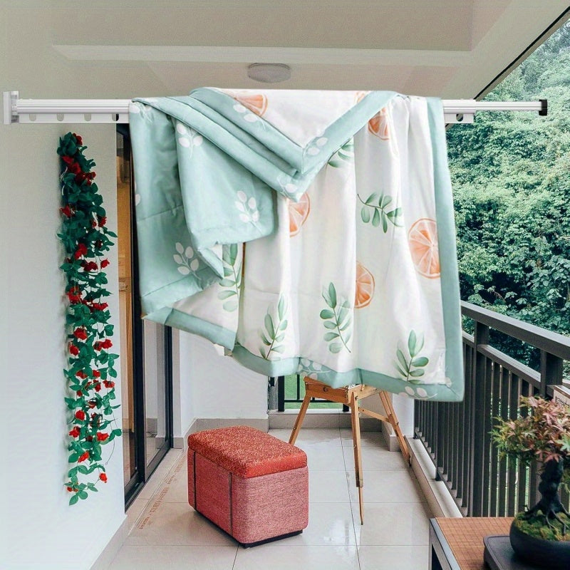 304 Stainless Steel Heavy Duty Retractable Clothes Drying Rack, Foldable Wall-Mounted Suction Laundry Rack With Windproof Fixing Holes, Space-Saving Non-Punching Drying Rack For Indoor Outdoor Balcony Window (3-Fold-White\u002F Grey), Drying Racks