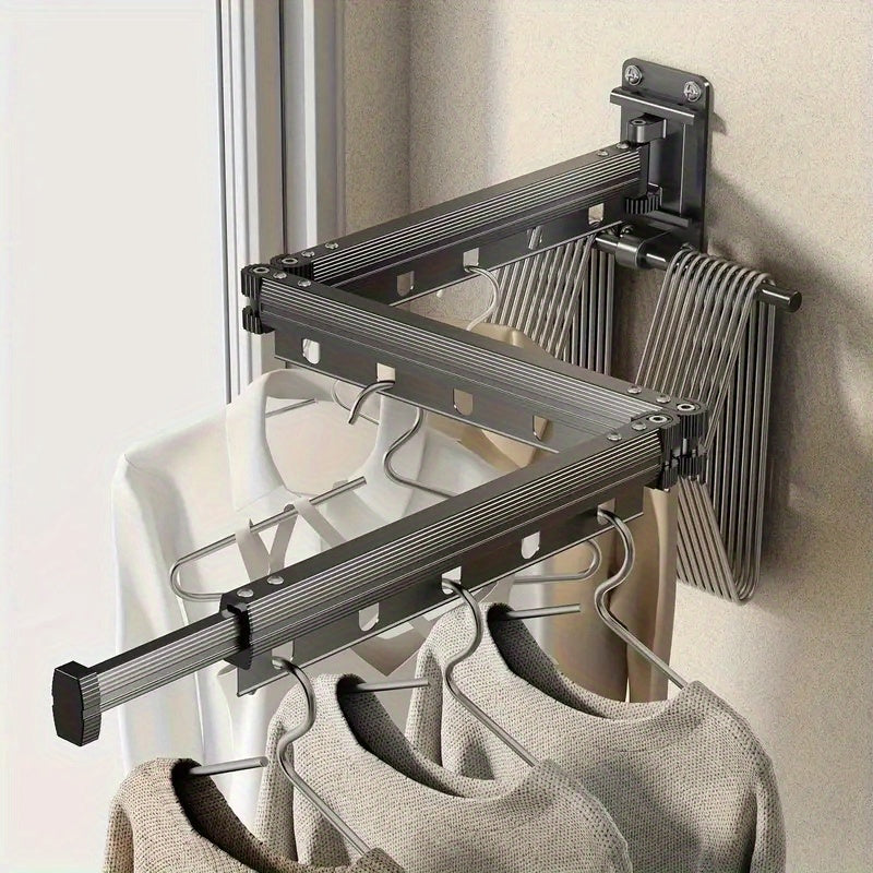 304 Stainless Steel Heavy Duty Retractable Clothes Drying Rack, Foldable Wall-Mounted Suction Laundry Rack With Windproof Fixing Holes, Space-Saving Non-Punching Drying Rack For Indoor Outdoor Balcony Window (3-Fold-White\u002F Grey), Drying Racks