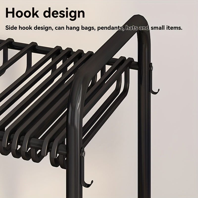 Rolling Trolley Clothes Organizer with 24 Hooks - Stretchable Metal Hanger for Jeans, Trousers & Skirts, Space-Saving Wardrobe Storage, Black & White, Clothes Hangers