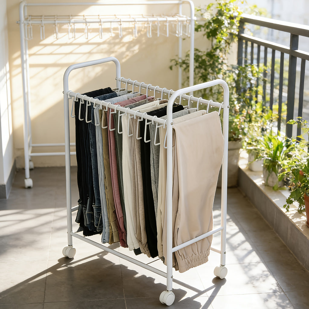 Rolling Pants Rack Trolley, with 18 Hangers, Space Saving Closet Storage Organizer for Skirt Dress Jeans Trouser Belt (Size : 18 Hangers)