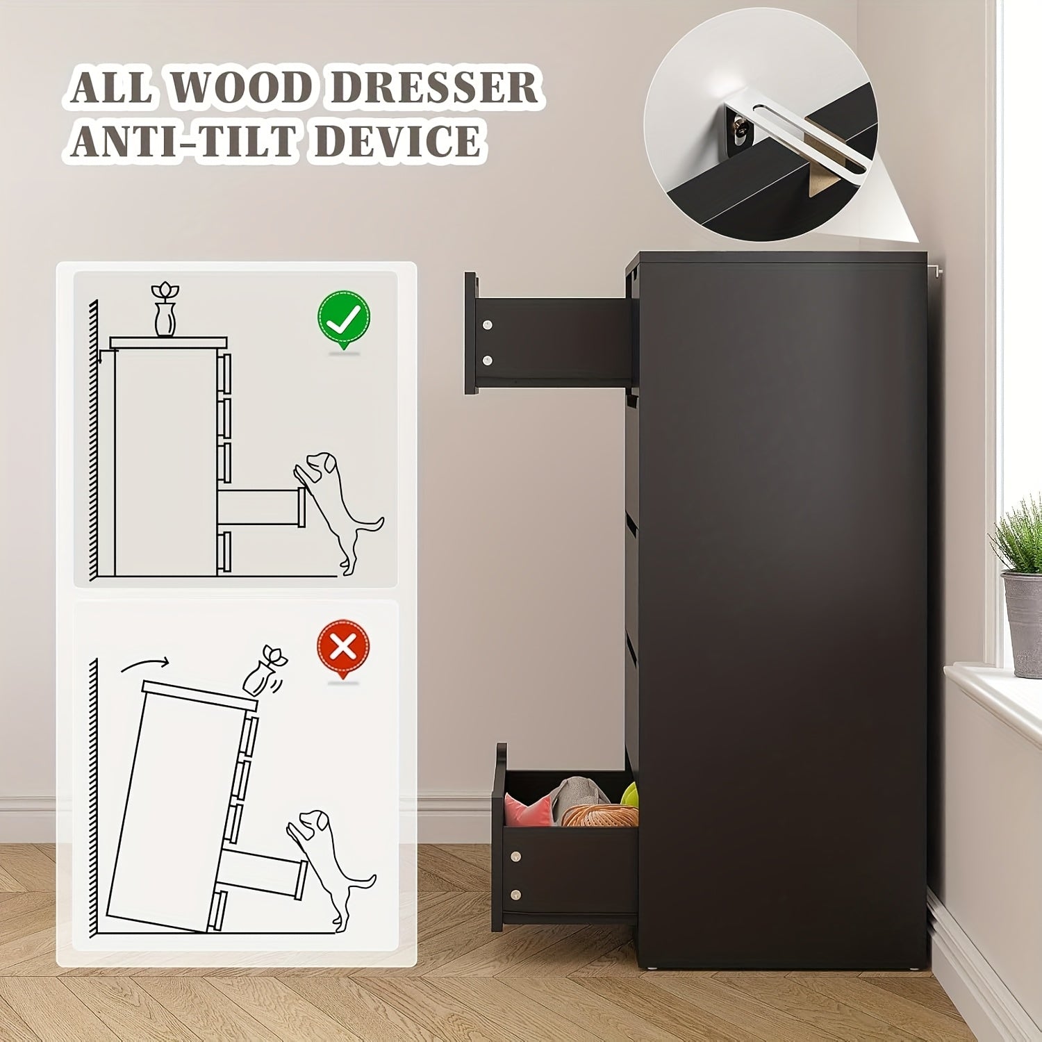 Modern Minimalist Style Wardrobe Storage System Storage Cabinet, with A Storage Box with 6 Independent Drawers, High-quality Wooden Storage Cabinet, Premium Black, Deep Drawer Pull-out Storage Box, Smooth Metal Track, Used for Storage, Organization.