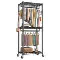 Sturdy Clothes Rack Designed for Hanging Garments, Featuring Adjustable Metal Wire Shelves, Portable with Wheels And Side Hooks, Available in Black And White